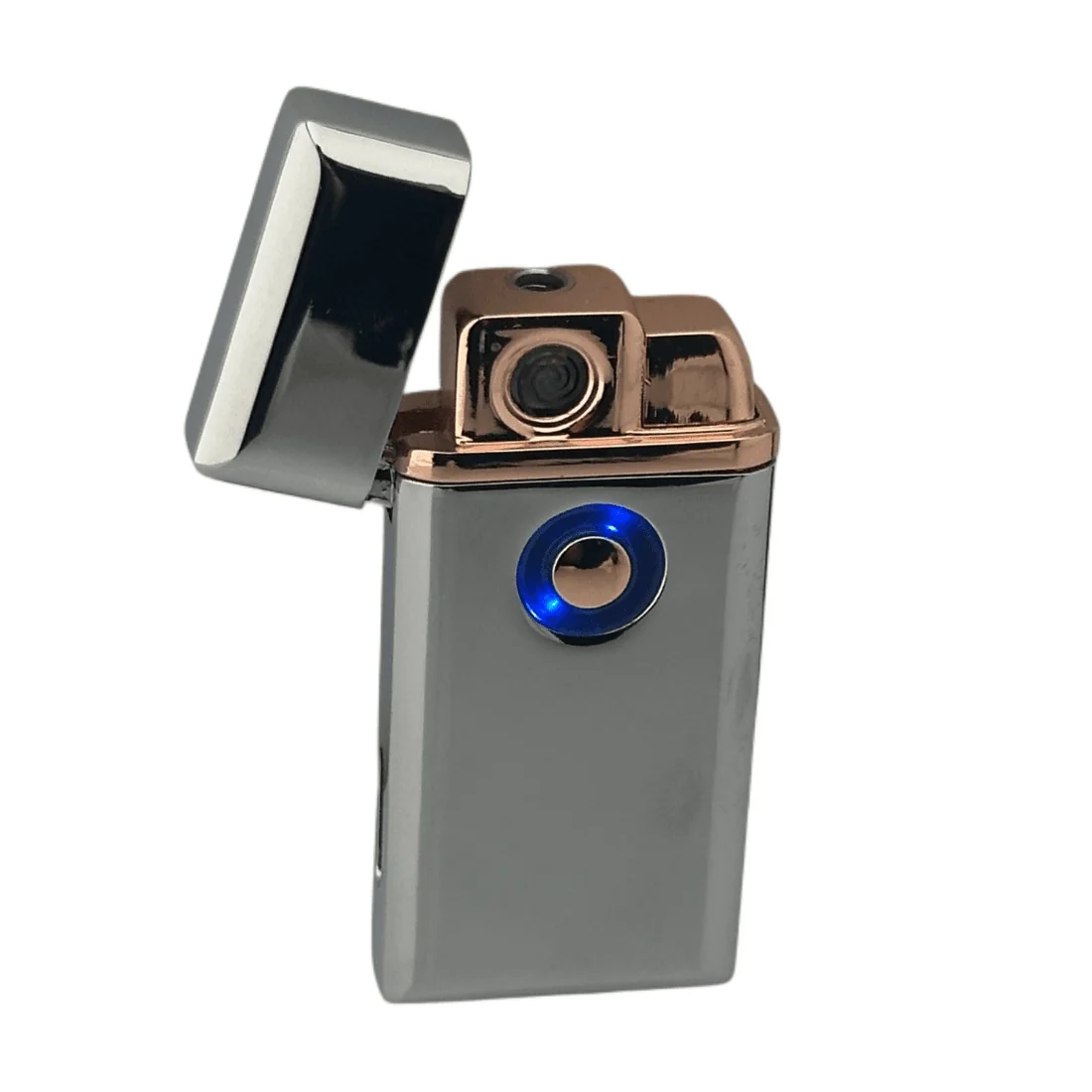 Сіра USB-запальничка з двома спіралями розжарювання, відкрита