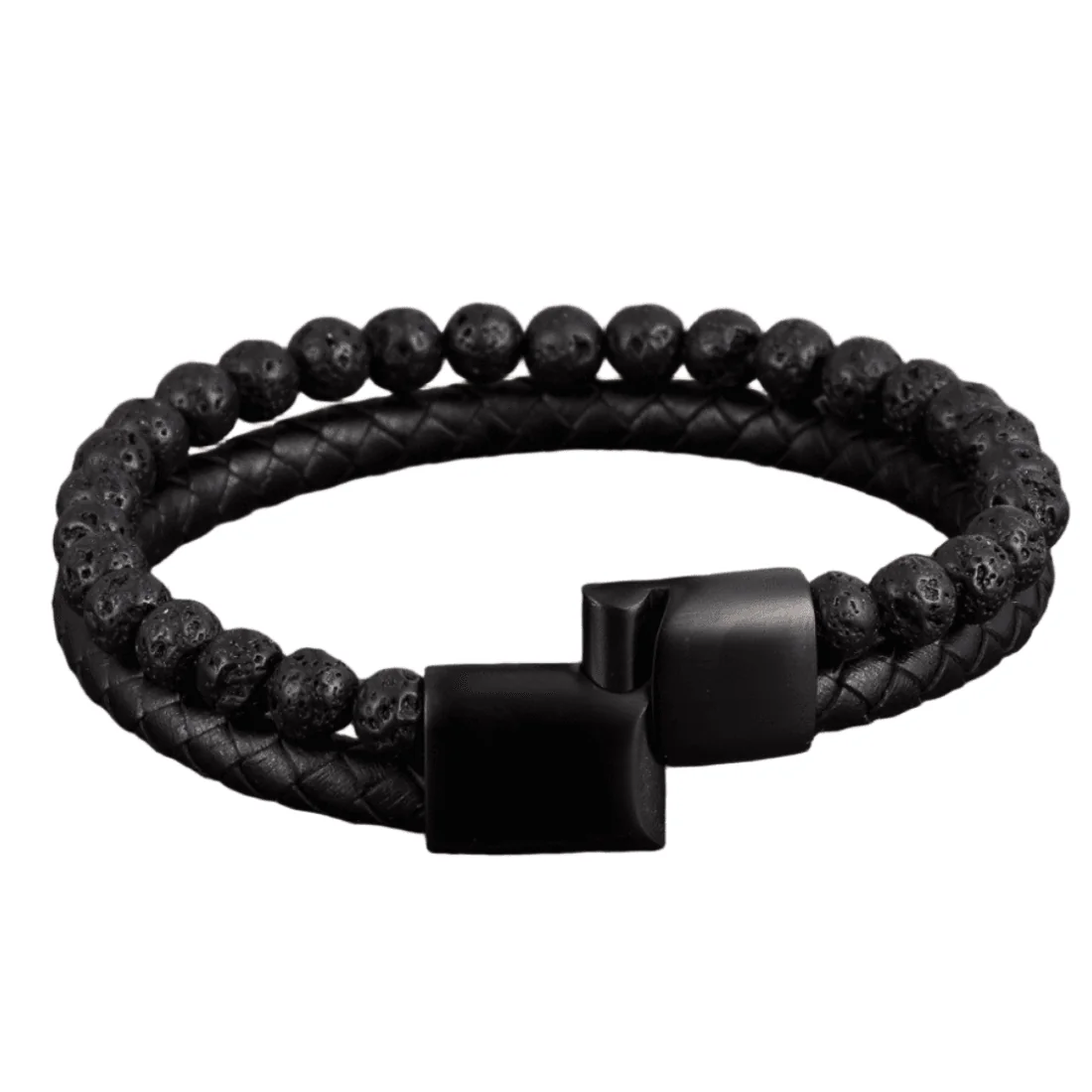 Відкритий браслет Lava Leather Black із магнітною застібкою