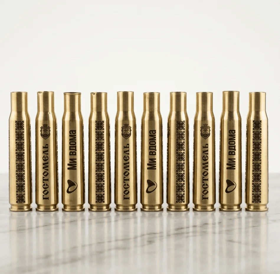 Латунні гільзи 12,7×108 мм з лазерним гравіюванням — сувенірний набір ДШК/НСВ