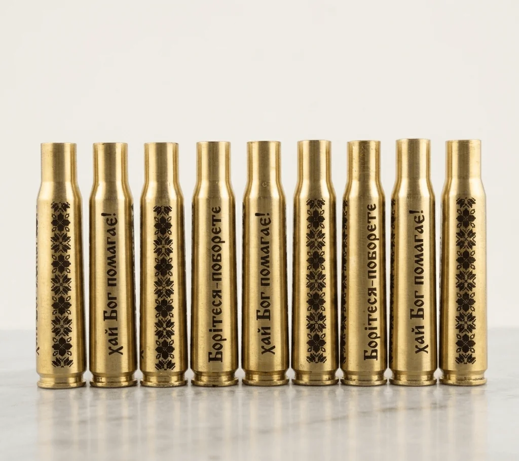 Латунні гільзи 12,7×108 мм з лазерним гравіюванням — сувенір ДШК/НСВ