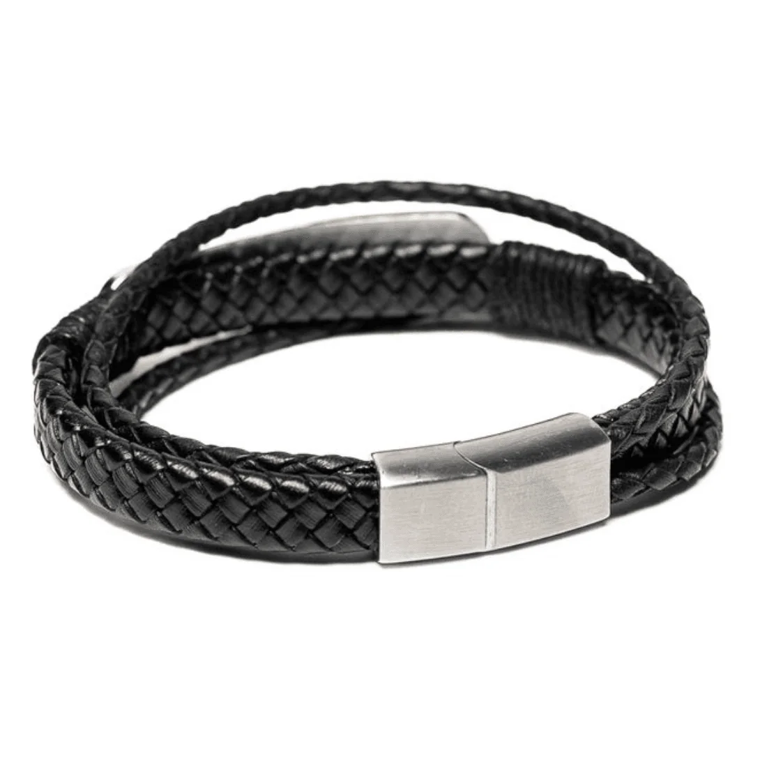 Чорний браслет Steel Weave (black) з плетеним ремінцем та сталевою пластиною