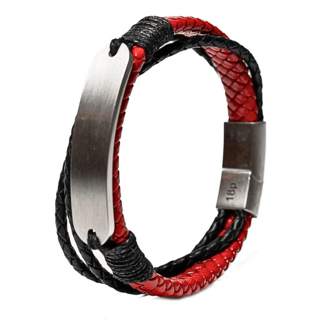 Червоний браслет Steel Weave (red), вертикальний ракурс зі сталевою пластиною