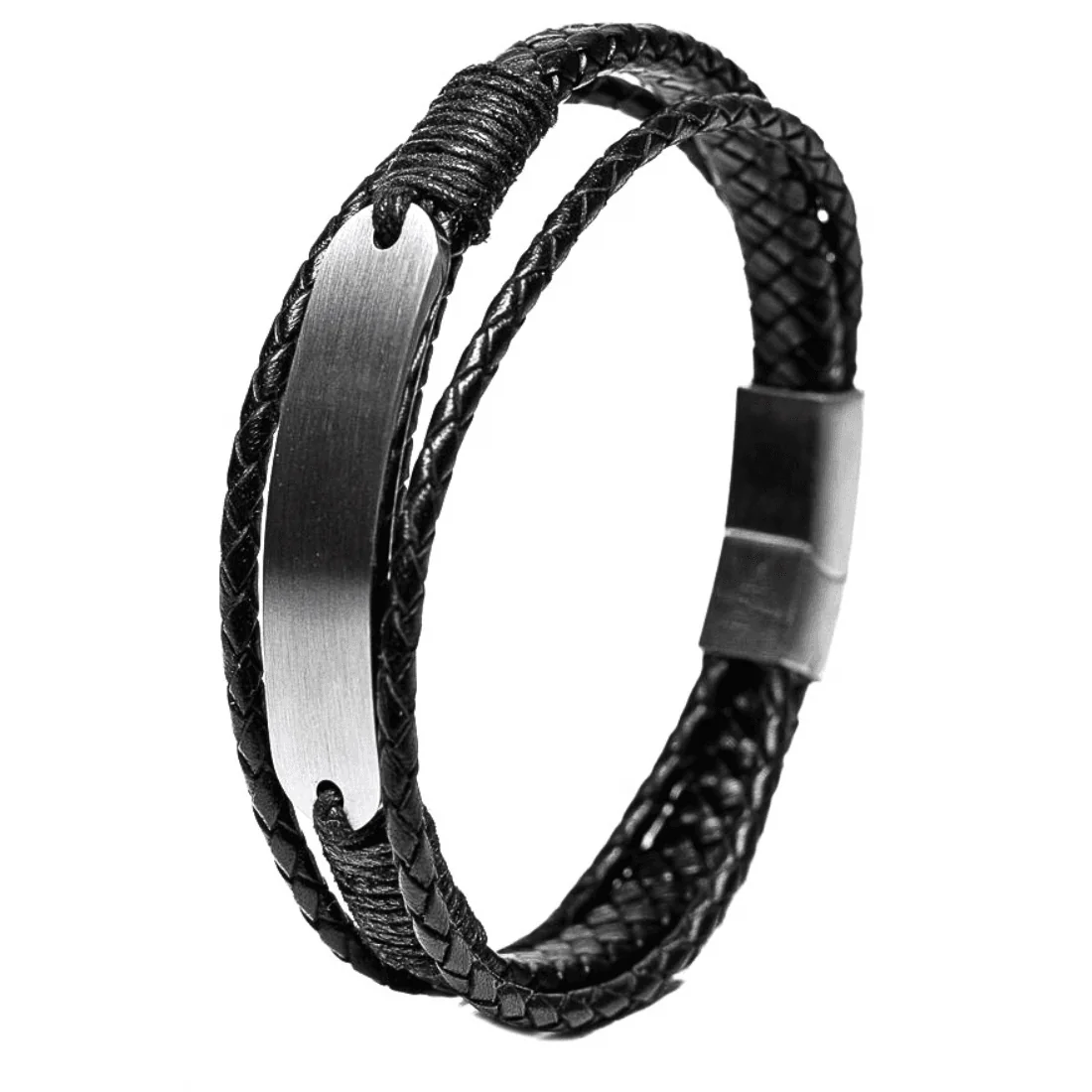 Браслет Steel Weave black із натуральної шкіри в профіль 