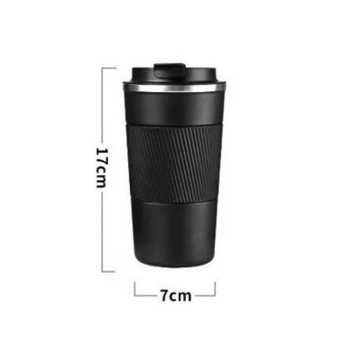 Чорна термочашка “Імпресія” 510 мл із зазначенням розмірів, висота 18 см, діаметр 7 см.