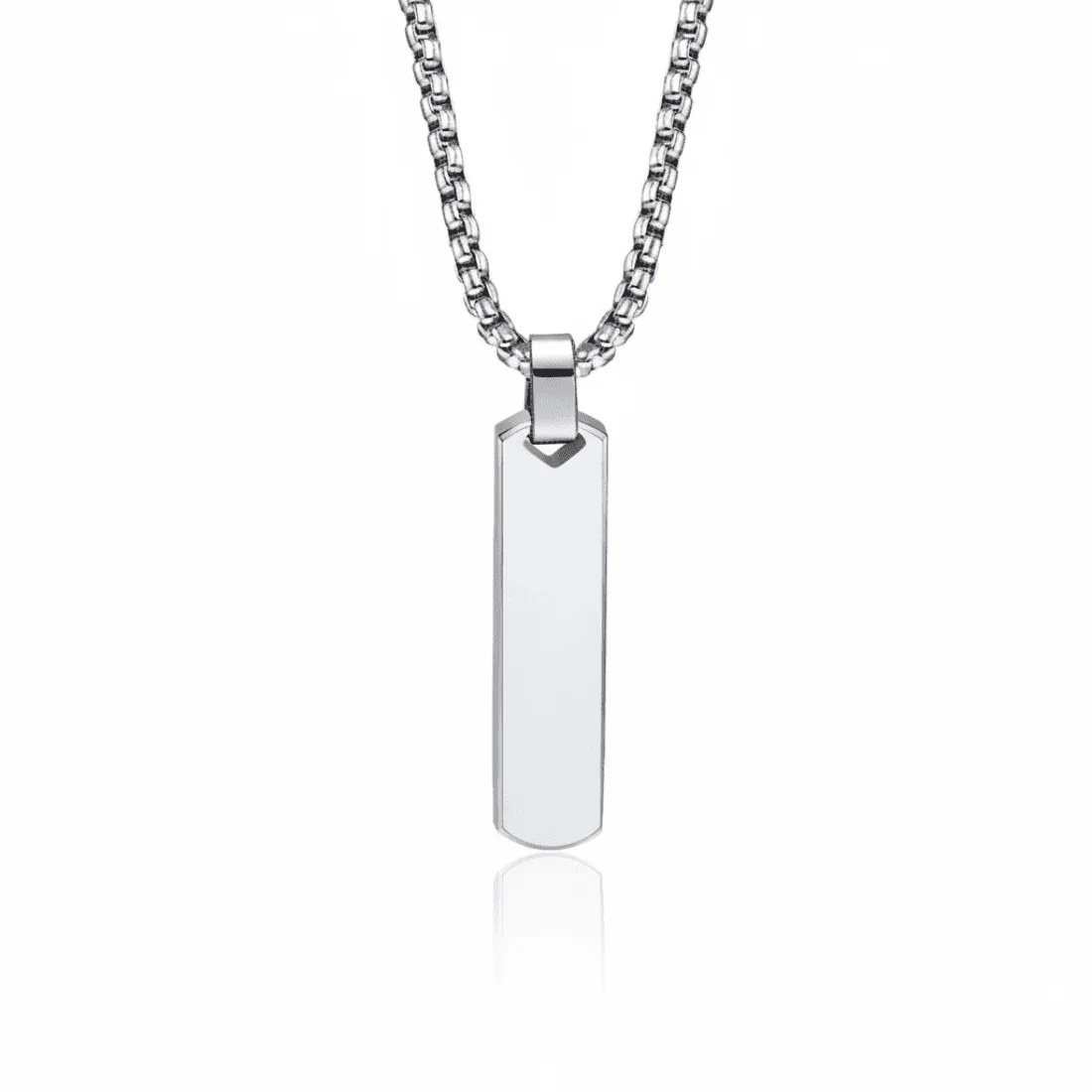 Сріблястий прямокутний кулон-жетон із медичної сталі для лазерного гравіювання очей та написів.