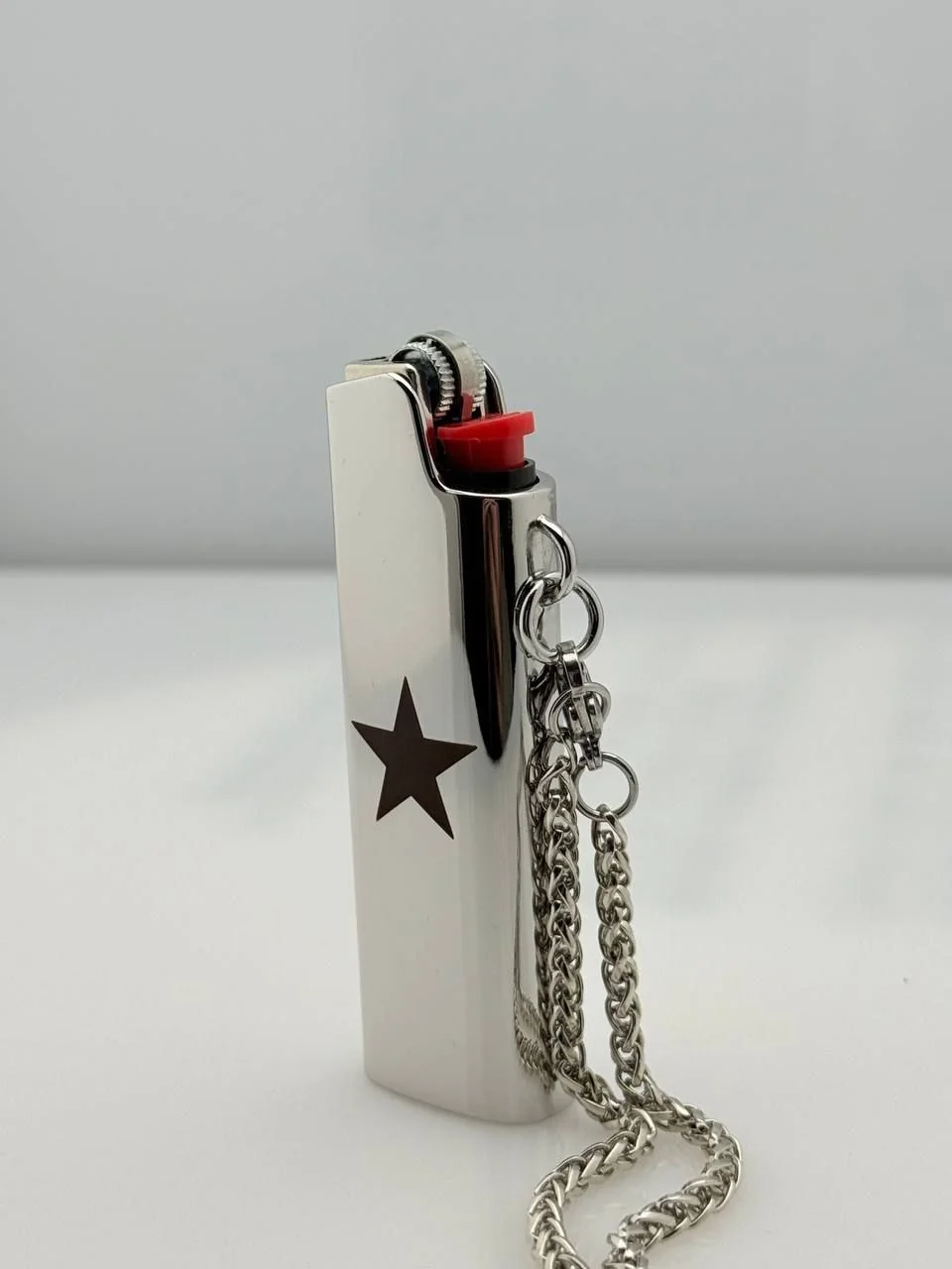 Металевий футляр для запальнички з лазерним гравіруванням зірки та ланцюжком