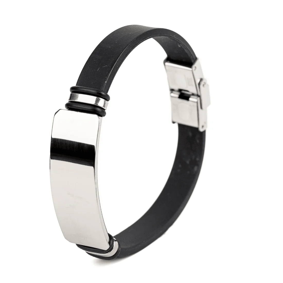 Чоловічий браслет Vinox Silver із чорного силікону та сріблястої нержавіючої сталі