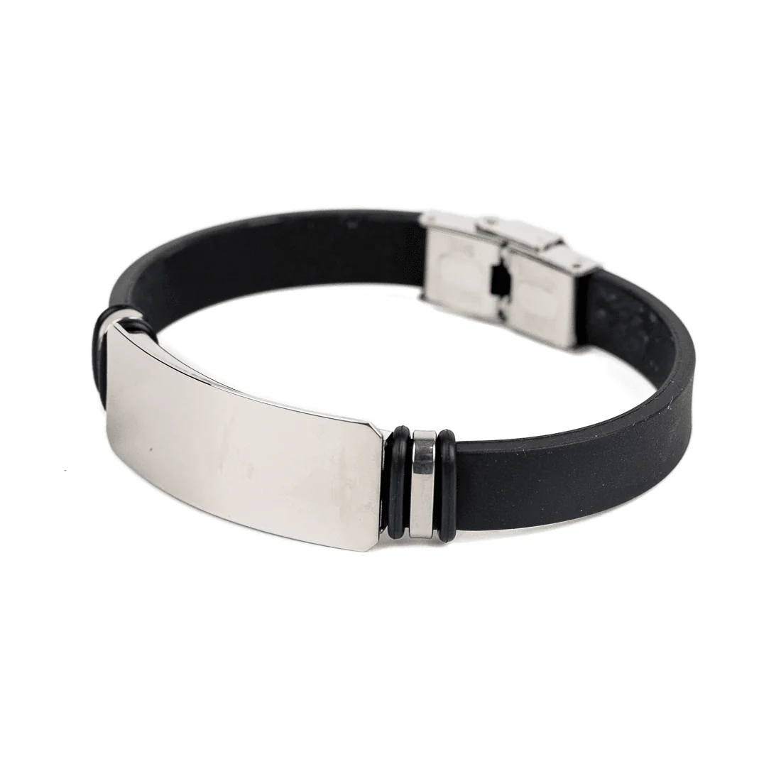 Чоловічий браслет Vinox Silver із чорного силікону та сріблястої сталі